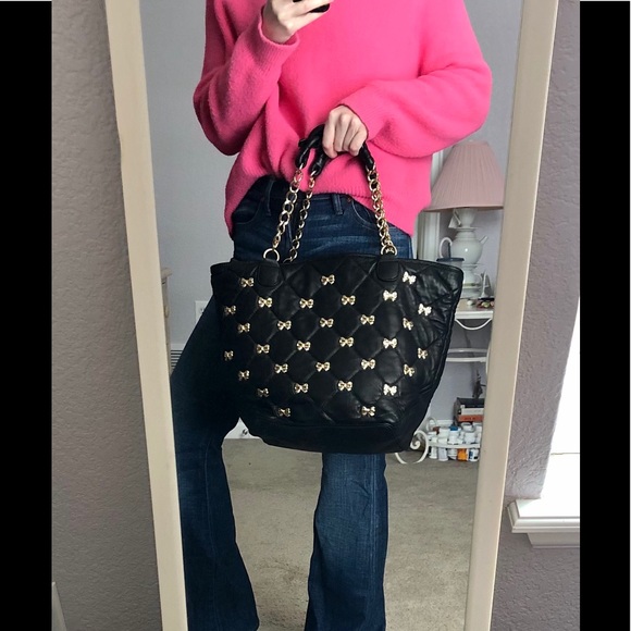 NWOT Betsey Johnson black quilted lamb leather bag - Picture 3 of 10